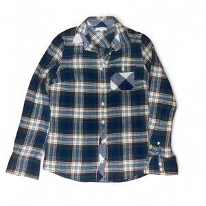 J. Crew Woman's Blue Green Plaid Flannel Button Up SZ 0
